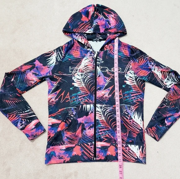 BEBE SPORT Abstract Print Colorful Floral Bling Zip Up Hoodie Womans Size Medium - Picture 8 of 12